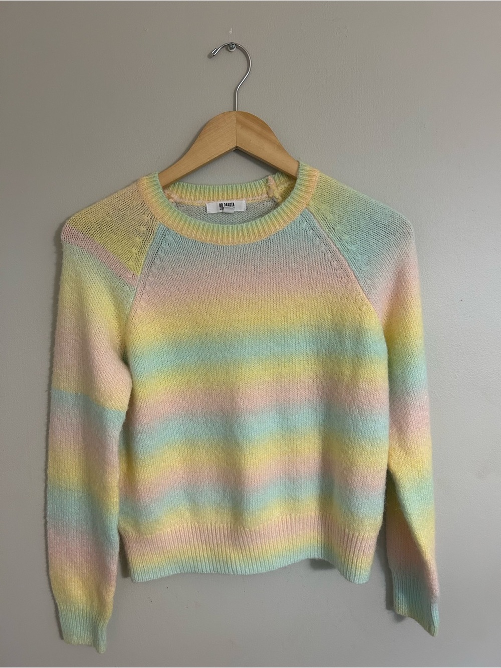 BB Dakota Pastel Rainbow Crewneck Sweater - Yellow, Pink, Blue, Mint